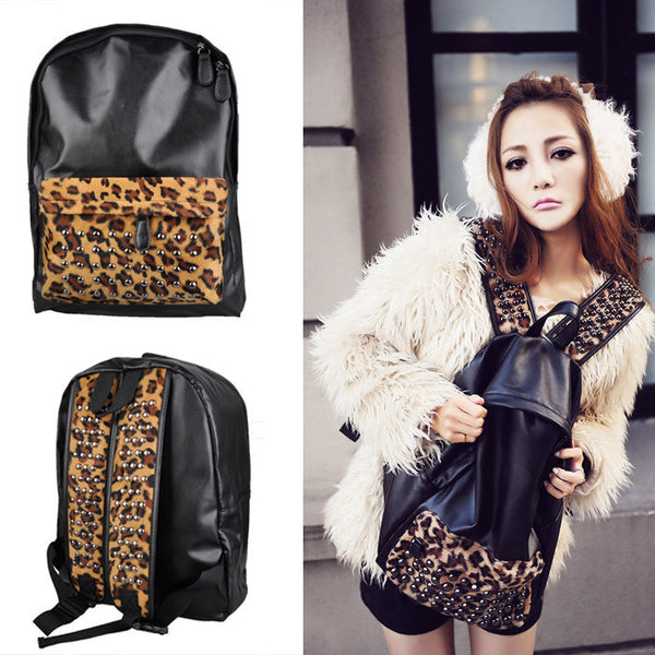 Studded Leopard and Leather Backpack