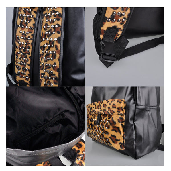 Studded Leopard and Leather Backpack