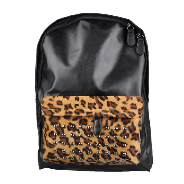 Studded Leopard and Leather Backpack