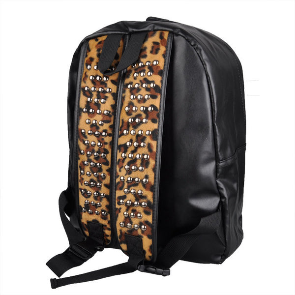 Studded Leopard and Leather Backpack