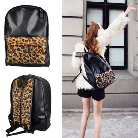 Studded Leopard and Leather Backpack